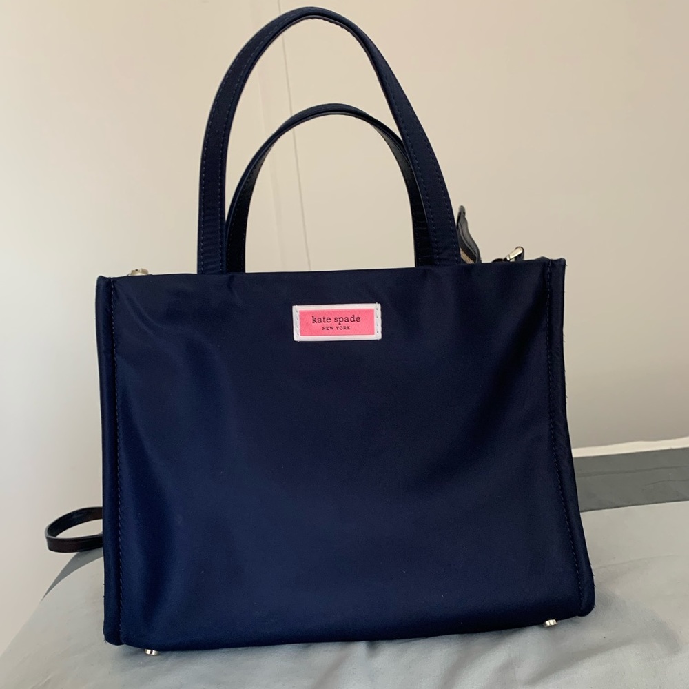 kate spade navy satin satchel with shoulder strap